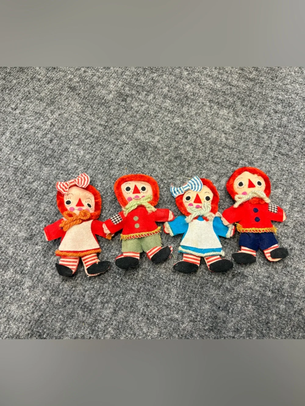 Raggedy Ann And Andy Fabric Vintage Christmas Ornaments 1950s or 60s